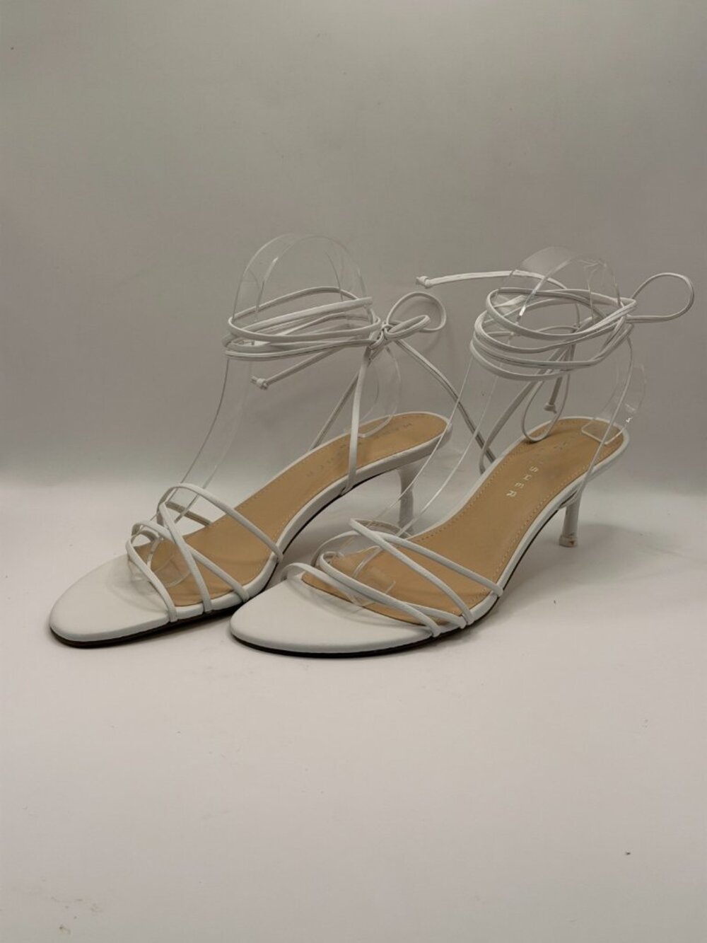 Marc Fisher Womens Gineva White Leather Ankle Wrap Sandal Sz 8.5 M